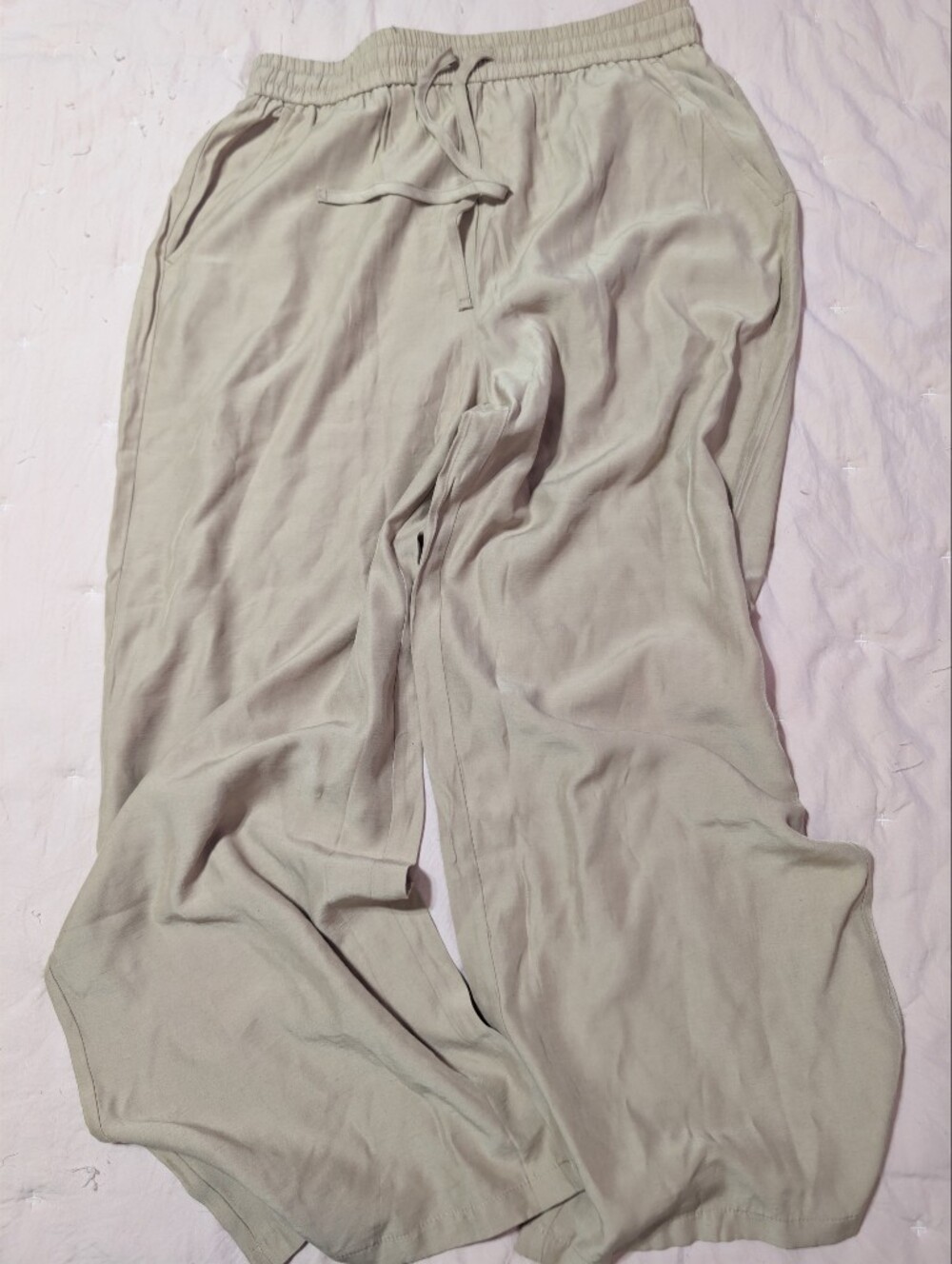 Halara High Waisted Wide Leg Linen Blend Drawstring Pants Beige Tan Size L